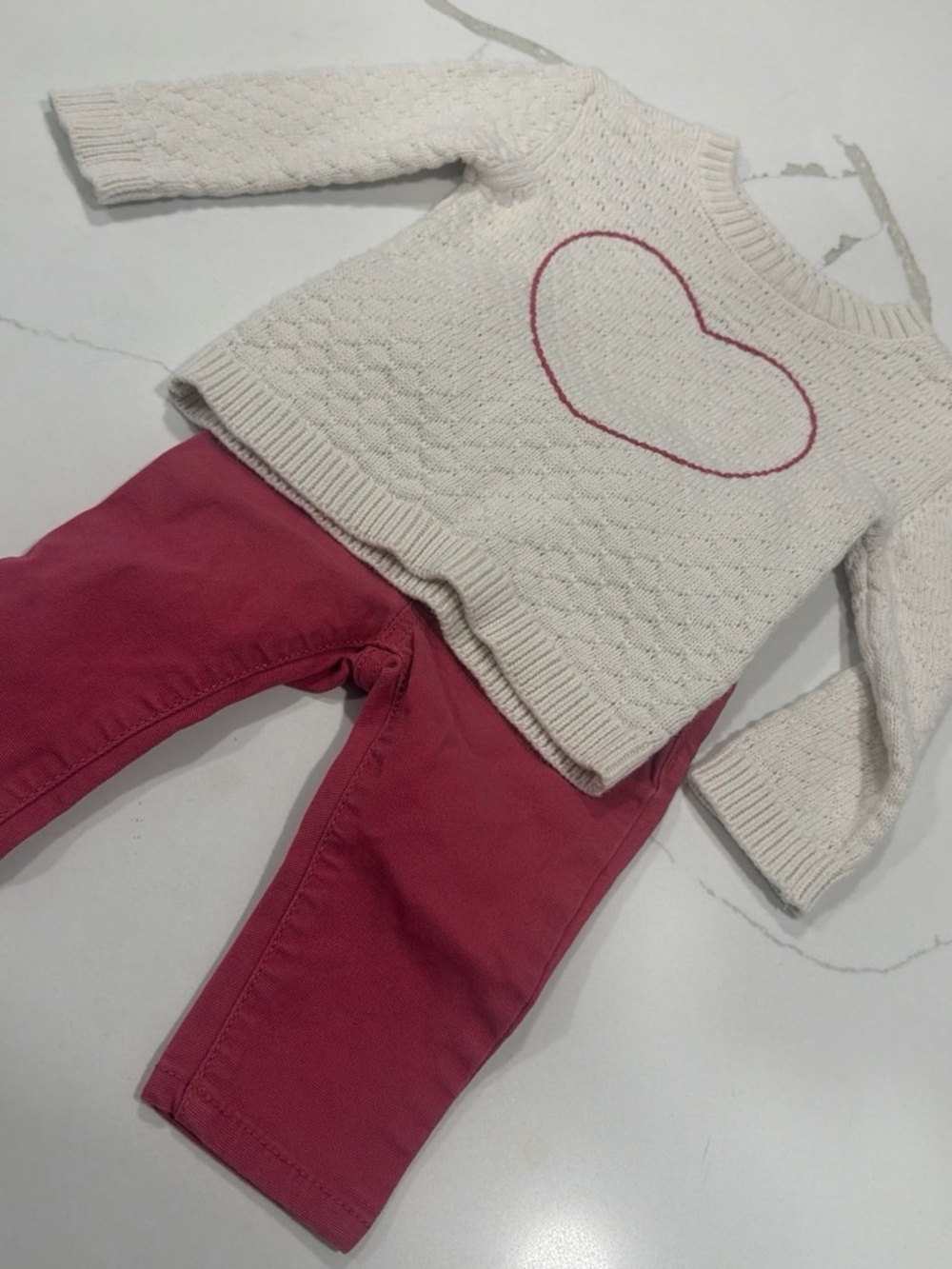 Carter's Cream Knit Heart Sweater with Rose Pink Pants